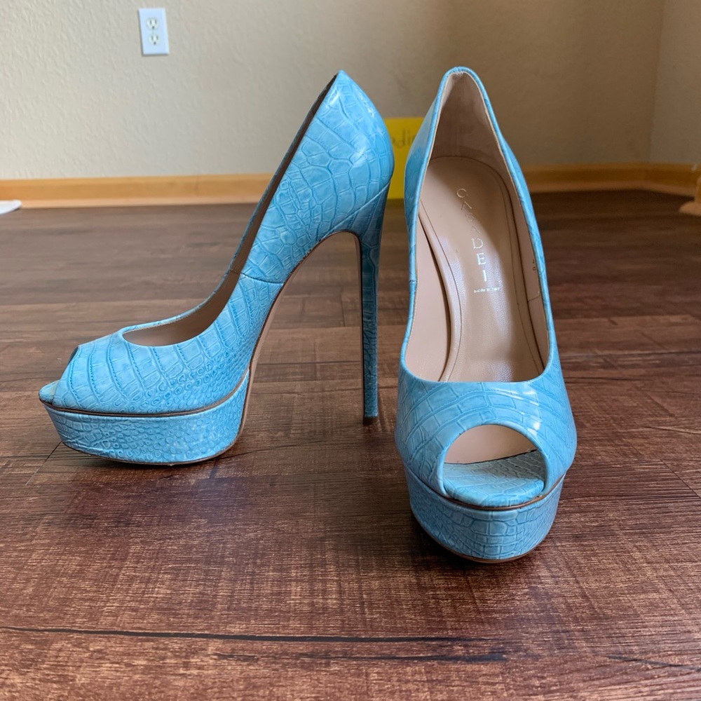 Casadei snake print peeptoe stiletto platform heel